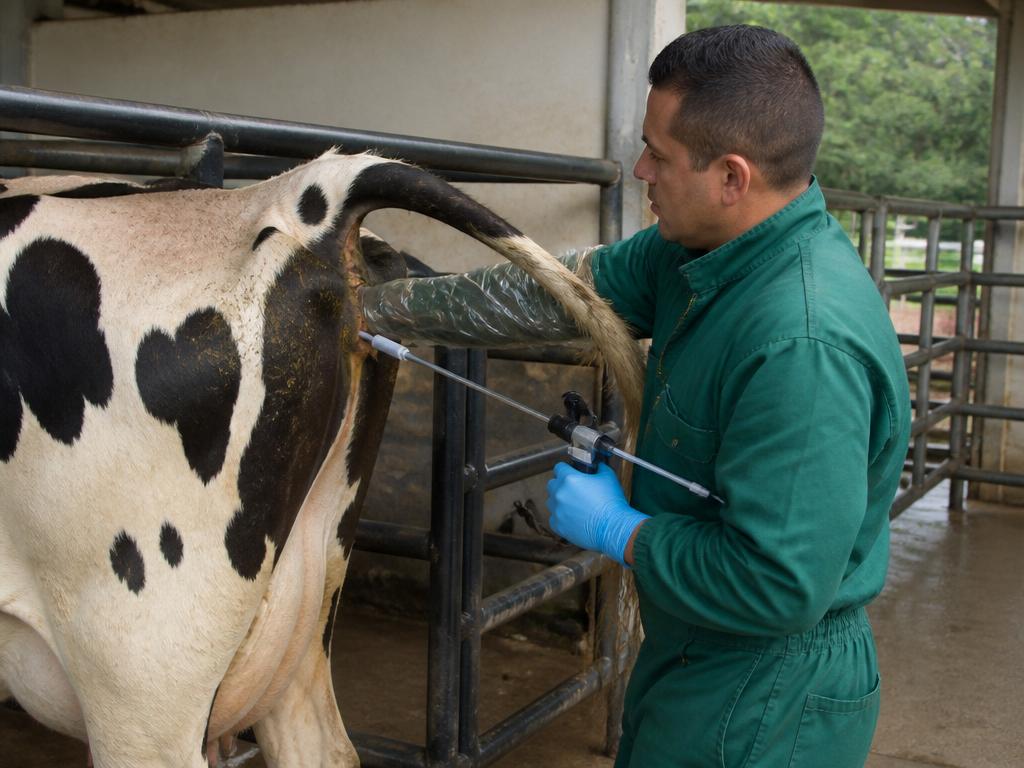 Profesional en laboratorio manipulando pajillas de semen y embriones bovinos